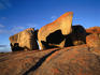 View of the 'The Remarkables' the cluster of huge weather sculpted granite boulders on a granite dome over the sea.