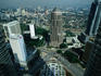An aerial view of Kuala Lumpur from the skybridge of the Petronas Twin Towers.