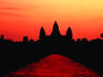 Sunset over ancient temples of Angkor Wat.