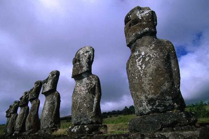 Traditional moai (Ahu Akivi) on Easter Island.
