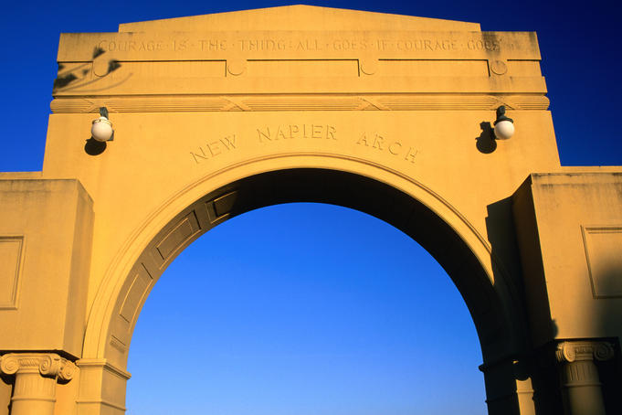 Detail of New Napier Arch on Marine Parade.