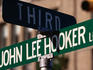 Road sign for John Lee Hooker Lane in Clarkville.