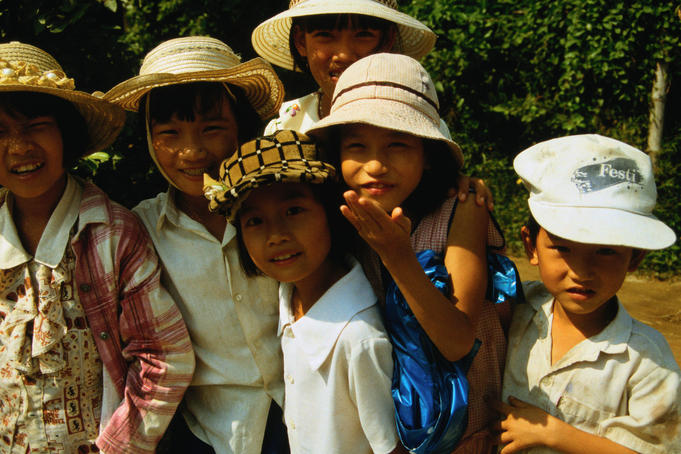 Group portrait of children from the village of Cam Nam.
