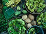 Bananas, coconuts and other fruit for sale at a stall at Thi Nghe Market.