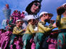 Colourful figures on a Carnivale parade float. The three-week Carnivale festival is one of Viareggio's highlights.