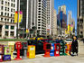 Vending machines and buildings on 'Magnificent Mile', Michigan Avenue.