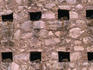 Pigeons nest in the small windows of an historical church in Cordoba.