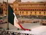 Overhead of ceremonial lowering of Mexican flag in the Zócalo (main city square), Mexico City