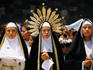 Actresses portraying Virgin Mary and other characters in historic costume at annual Passion Play, Ixtapalapa.