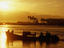 Fishing boat, lagoon silhouetted, Malaysia
