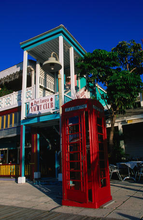 English phone-box in Lucaya Marketplace on the Grand Bahamas.