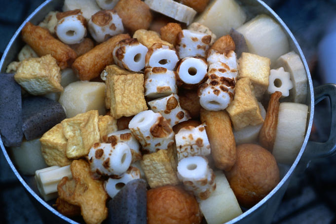 Oden, a hearty Japanese staple, is a stew of fishcakes, vegetables and tofu in a pot- Japan