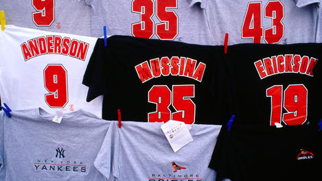 T-shirts for sale at Oriole Park baseball stadium.