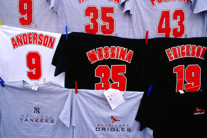 T-shirts for sale at Oriole Park baseball stadium.