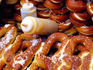 Pretzels for sale on city street.