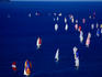 Overhead of yachts racing.