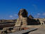 Oblique view from the front of the Great Sphinx with the Pyramid of Khafre, or Chephren behind, Giza.