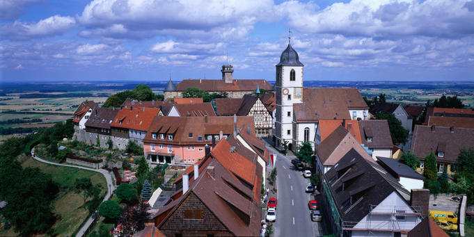 Historic town rooftops and buildings, Waldenburg