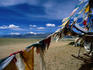 Prayer flag honouring the snow-capped Mt Kailash in background, Barkha Plains, Ngari Region.