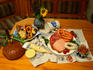 Fine fare from Freising. Traditional sausages (wurst) with pretzels, bread and cheese.