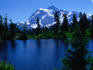 The rocky crags of Mt Shuksan (2173m), as seen from the shores of Bagley Lake.