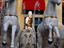 A statue of Caesar on his chariot being pulled by white chargers outside the gambling empire Caesar's Casino.