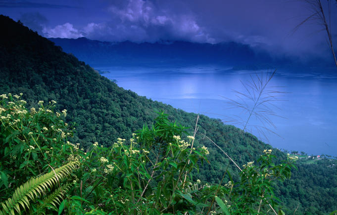 View of Danau Maninjau, a mountain crater lake.