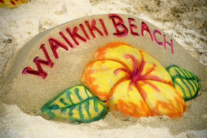 Sand sculpture at Waikiki Beach - Honolulu, Oahu Island, Hawaiian Islands, Hawaii