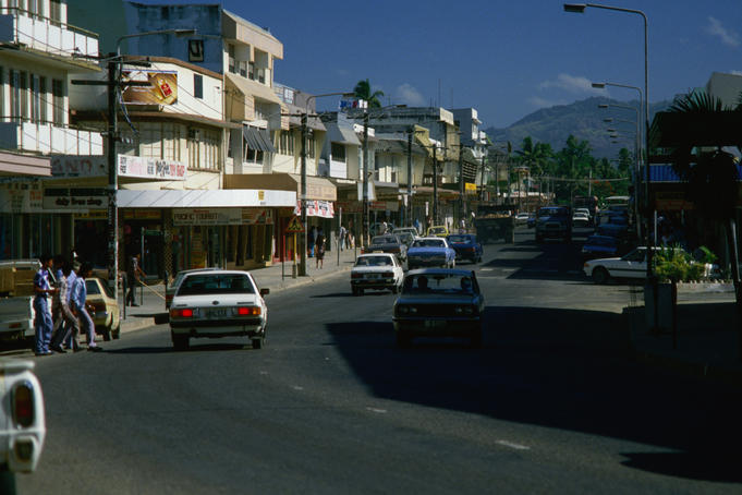 Main street of Nadi, closest town to the airport.