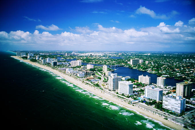 High-rise buildings along beach.