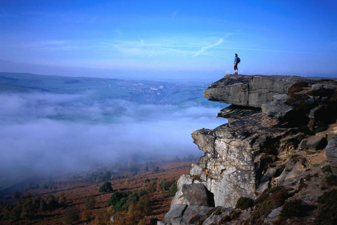 The magnificent view from Froggatt Edge in the mist, Peak District - Peak National Park, Derbyshire, England
