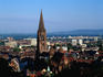 Consecrated in 1513 and having taken over 300 years to build is the Gothic Freiburg Cathedral (Freiburg Munster). The 116m high (318ft) west tower, soars above the jumbled rooftops of the Black Forest city.