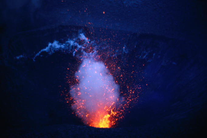 Belching Mt Yasur volcano on Tanna Island.