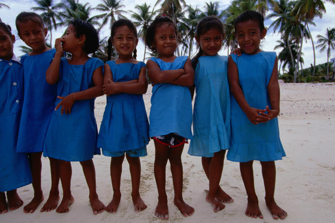 Niutao Atoll, February 2001. Primary school children.