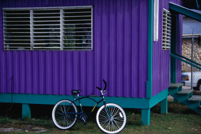 Typical colourfully painted house, Belize.