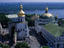 Overhead of Kiev Caves monastery with Dnipro River behind.