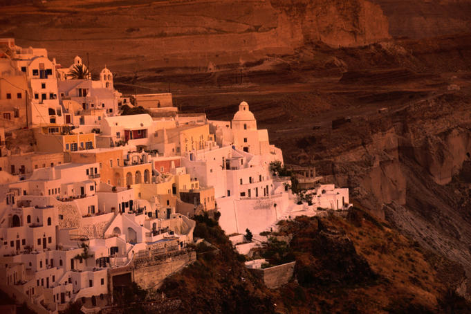 Dusk over historic city.