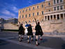 Evzones march outside Parliment building.