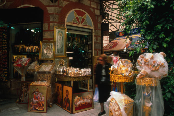 A shop selling religious artifacts and icons.
