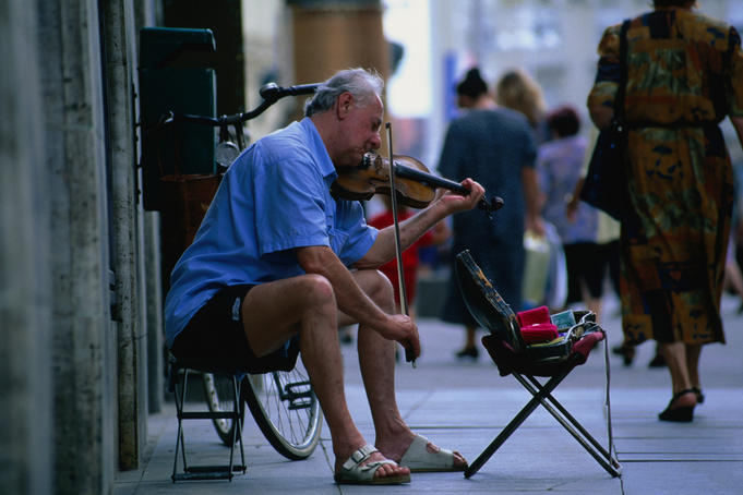 A violinist busks on the streets of Zagreb.