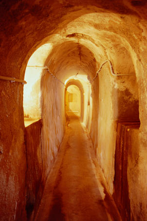 An old tunnel in the cellars of the Antoniou Winery on Santorini.