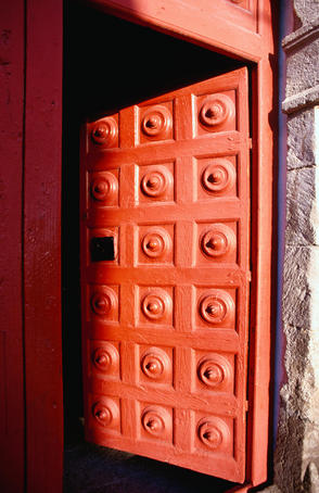The doorway to the tiny Ermita de San Sebastian allegedly the first chapel built on the island