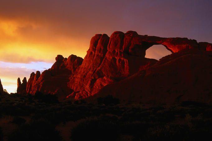 Skyline Arch at sunset.