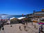 Playing volleyball on the beach.