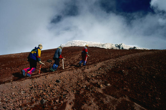 Mountaineers on approach to snowline on Cotopaxi - Cotopaxi National Park