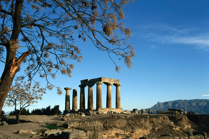 5th century BC Doric Temple of Apollo at the site of Ancient Corinth.