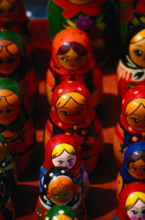 Russian Bubushka dolls, traditional painted wooden stacking dolls - St Petersburg