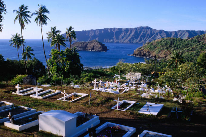 The view looking over Calvaire Cemetery where artist Paul Gauguin and singer Jacques Brel are buried.