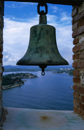 View of the bay from the belltower of Castillo de San Pedro del Morro, or "El Morro". The castle was built in the 17th century to protect the town from pirates.