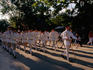 Drum and fife band marching.
